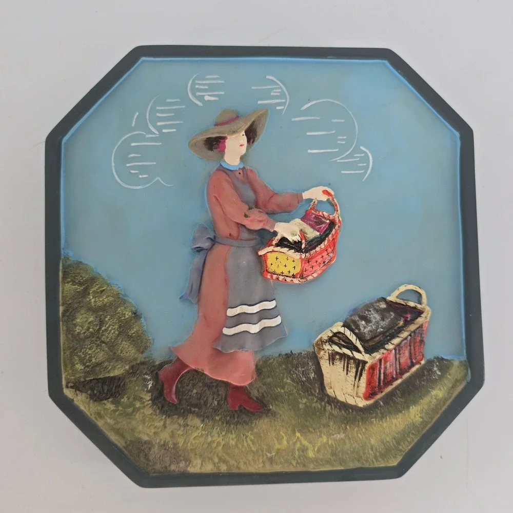Vintage Laundry Wall Art Set of 3 Raised Relief Plaques Cottage Folk Decor